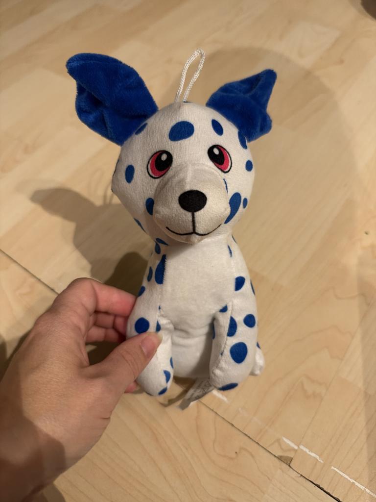 Blå plettet bamse